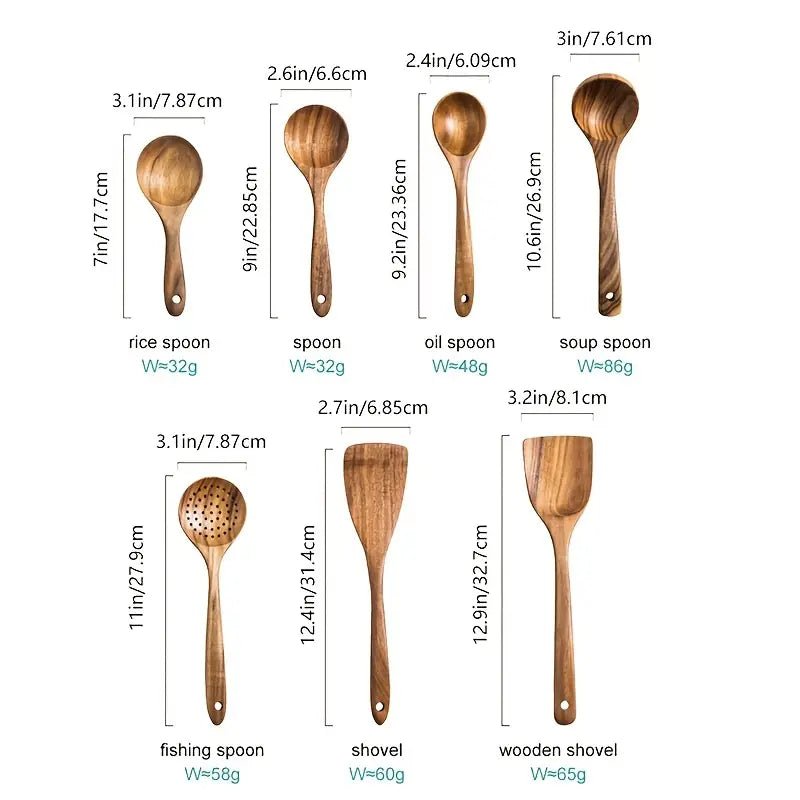 Timeless Teak Wood 7 Utensils Kit - Crafted from Nature's Finest